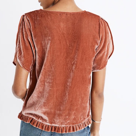 New Madewell Velvet Tulip-Sleeve Ruffle Top - Picture 4 of 8
